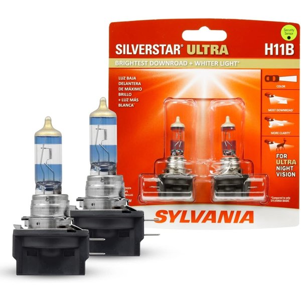 SYLVANIA - H11B SilverStar Ultra - High Performance Halogen Headlight Bulb, High Beam, Low Beam and Fog Replacement Bulb, Brightest Downroad with Whiter Light, Tri-Band Technology (Contains 2 Bulbs)