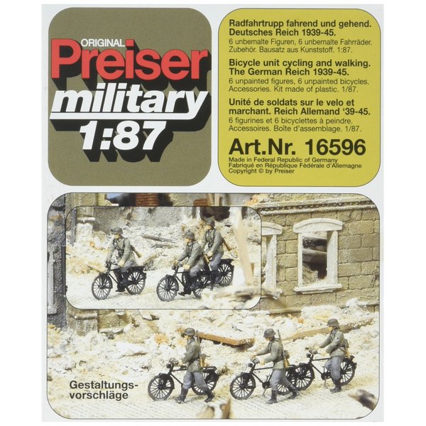 Preiser 16596 Former German Army WWII Unpainted Figures Bicycle Unit Cycling & Walking Model Figure