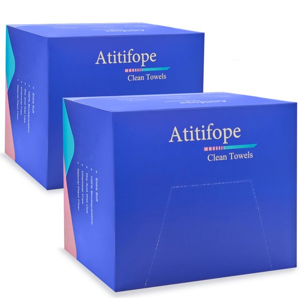 Atitifope Disposable Face Towels Makeup Remover Wipes Super Soft and Thick 100% Biodegradable Dry Cleaning Cloths (100Count (2Boxes))