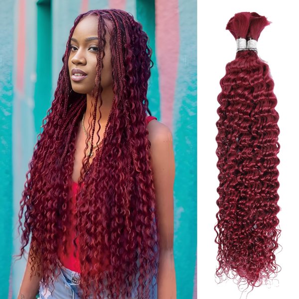 Luxnovolex Deep Burgundy Braiding Human Hair 100g 20 Inch 99J Burgundy Deep Water Wave Bulk Human Hair for Braiding No Weft Brazilian Virgin Deep Deep Human Hair Extensions for Boho Braids