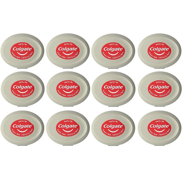 Colgate Total Dental Floss, Mint Flavor, Small Travel Size 3 Yards (2.7 Meters) - Pack of 12