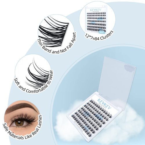 Lash Clusters 84 Pcs Cluster Lashes Eyelash Clusters DIY Cluster Eyelash Extensions Individual Lashes Thin Band & Soft(Mist,D-14mm)
