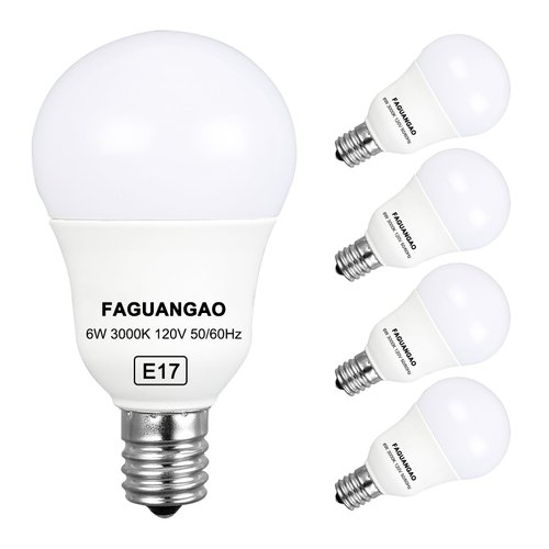 FAGUANGAO E17 Intermediate Base LED G14 Bulbs, 6W 60W Equivalent, 3000K Soft White, 600LM,Globe Light Bulbs for Ceiling Fan, Chandelier Lighting, Not Dimmable, Pack of 4