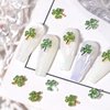 ROFIBUT St.Patrick's Day Shamrock Nail Charms 3D Alloy Gold Silver Shamrock Nail Gems with Crystal Rhinestones Green Clover Nail Diamonds Lucky Shamrock Nail Art Supplies for Nail Decoration 16Pcs