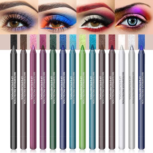 LOKFAR 14 Colors Eyeliner Pen Colorful Set, Pearl Eyeliner Kit Metallic Eyeshadow Pencil Matte Glitter Colored Eye-Liner, Long Lasting Professional Eye Makeup Set Colorful Eyeliner Eye Color for Women