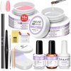 SAVILAND Quick-dry Builder Nail Gel Kit - Clear Pink Builder Hard Gel with Mini UV Light, Top Gel, Nail Dehydrator, Non-acid PH Bond Primer and Nail Extension Application Tools for beginners
