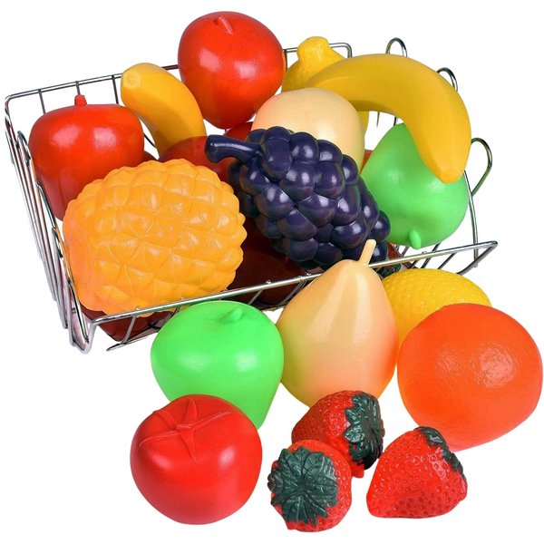 20 Pieces Play Fruits Playset - Life-Sized Toy Food for Kids Kitchen, Healthy Farmer's Market Grocery Pretend Play Plastic Toy Set for Toddlers