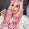 Pink Wigs for Women Pastel Peach Pink Lace Front Wigs Long Wavy Real Hair Wigs Handmade Pre Plucked Hairline Glueless Heat Synthetic Heat Resistant Hair Cosplay Drag Colorful Women's Wigs 24 Inch