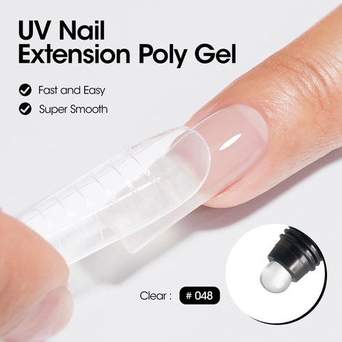 Gellen Poly Gel Clear Nail Extension Gel, 60g 048 Clear Builder Nail Gel Long Lasting Trendy Nail Art Design Nail Strengthener Nails Enhancement Gel for Salon Manicure Beginner Easy DIY at Home