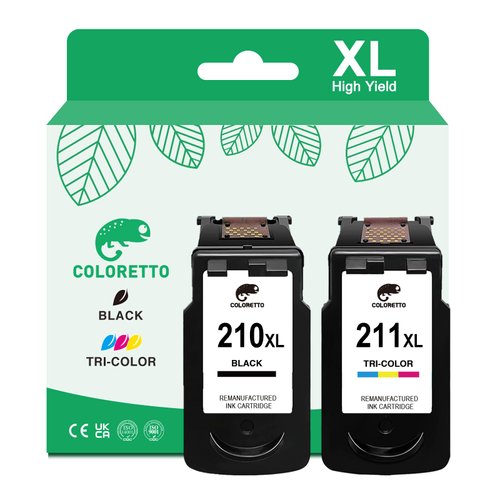 COLORETTO Remanufactured Printer Ink Cartridge Replacement for Canon-PG210XL 211XL to use with PIXMA MP230 MP240 MP250 MP260 MP270 MP490 MP495 MX320 MX350 IP2700 IP2702(1 Black+1 Color) Combo Pack