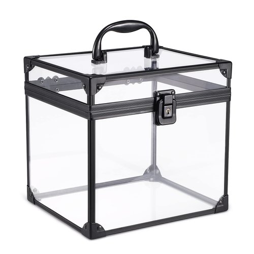 Noverlife Portable Cosmetics & Toiletry Organizer Box, 8x7x7.5inch Clear Crown Box Train Case with Latches & Handle Travel Makeup Tools Storage Organizer, Makeup Tools Box Bathroom Accessories Case