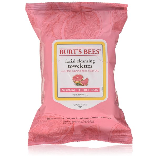 Burt's Bees Facial Cleansing Towelettes, Pink Grapefruit 30 ea (Pack of 2)