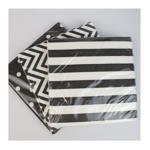 Paper Napkins White Black, Decorative Dinner Luncheon Napkins for Party Events 60count, folded 6.5” x 6.5”, unfolded 13” x 13”