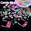 3D Candy Bear Nail Charms, 10 Styles Cartoon Bears Nail Charms, Mix Assorted Pink Blue Purple Acrylic Flowers Butterfly Bowknots Heart Pearls Cute Nail Charms for Nail Art DIY Decor with Pickup Tools