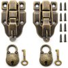 SDTC Tech Retro Style Cabinet Duckbilled Toggle Hasp Latch and Antique Padlock Kit with Matching Screws for Jewelry Box Ordinary Box Wooden Case Furniture Decoration (2X Toggle Latches + 2X Locks)