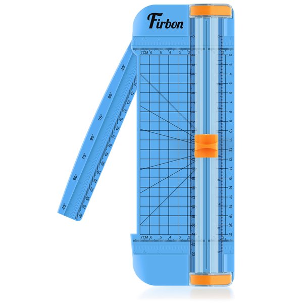 Firbon Blue A5 Paper Cutter, Straight Small Paper Trimmer with Side Ruler for Scrapbooking Craft, Paper, Coupon, Label, Cardstock