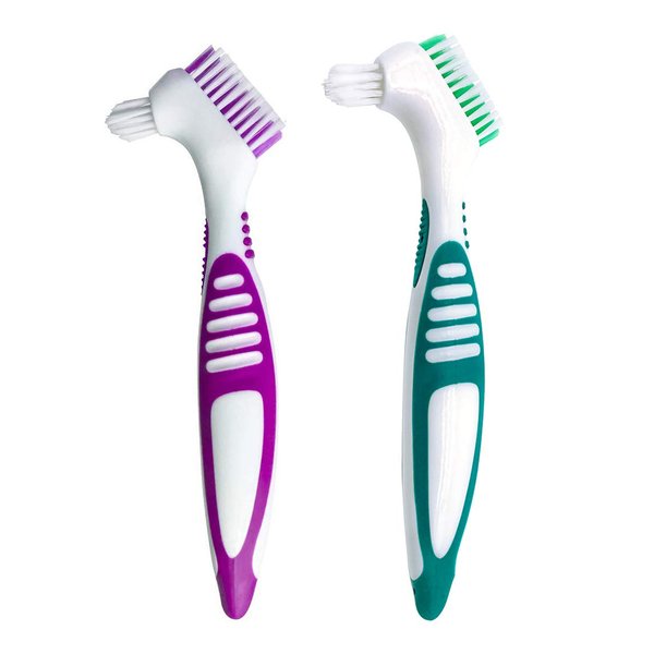 Mckkor Premium Hygiene Denture Cleaning Brush Set, Multi-Layered Bristles & Ergonomic Rubber Handle, for Denture Care(Purple & Green)
