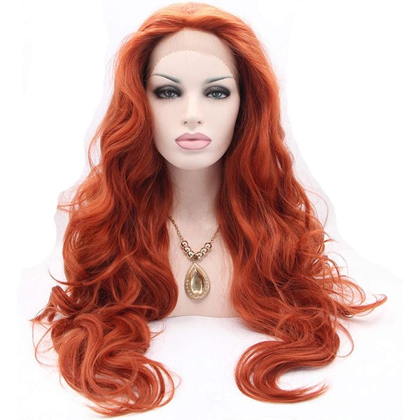 xiweiya Copper Red Lace Front Wig Long Natural Wavy Auburn Red Synthetic Gluess Wigs Pre Plucked Free Part Heat Resistant Hair for Women 24Inch