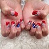 24Pcs Independence Day Press on Nails Medium Length Square Fake Nails Short Patriotic Red French Tip Glue on Nails American Flag Full Cover False Nails 4th of July Star Acrylic Nails for Women