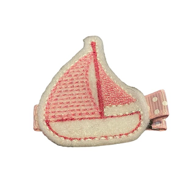 Sailboat Hair Clip, Felt Hair Clip, Girls Hair Accessories, Nautical, Ocean, Summer, Beach, White, Pink