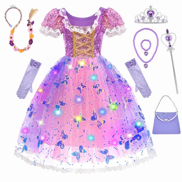FRIEET Princess Dress for Girls, Light-up Princess Dress up for Girls Age 3-8 Years Old, Costume for Little Girls for Halloween Brithday Party (S)