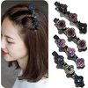Sparkling Crystal Stone Braided Hair Clips, Satin Fabric Hair Bands, Four-Leaf Clover Chopped Hairpin Duckbill Clip Braided Hair Clip with 3 Small Clips Multi Clip Hair Barrette 4Pack (Four leaf hair clip)