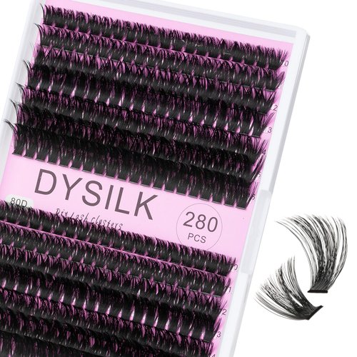 DYSILK Lash Clusters, 280 Pcs Fluffy Cluster Lashes DIY Cluster Eyelash Extensions Volume Reusable Individual Lashes Cluster Wispy Look Super Thin Band & Soft(Fluffy, D-10-16mix)