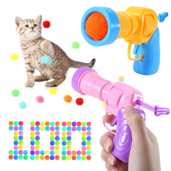 PAKESI 2 Pack Cat Ball Toy Launcher - Includes 100 Colorful Plush Cat Balls and Exciting Launcher Set for Hours of Interactive Fun and Exercise