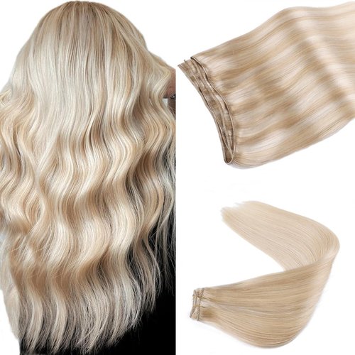 VINBAO Blonde Weft Hair Extensions Dirty Blonde Mix Platinum Blonde Weft Hair Extensions Human Hair Sew in Hair Extensions Silky Soft Hair Extensions Weft 22in 100g (weft#27P60,22'')