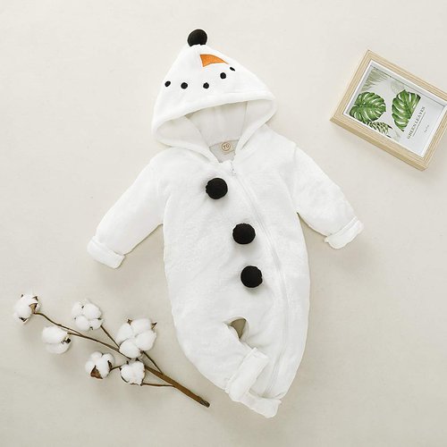 GRNSHTS Baby Boy Girls Christmas Romper Velvet Hoodied Snowman Jumpsuit Toddler Costumes Xmas Clothes (White, 2-3 Years)