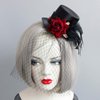 Small Top Hat Black Veil Hair Clip Flower Decor Top Hat Hair Accessories for Masquerade and Halloween