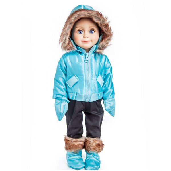 The Queen's Treasures 18 Inch Doll Clothes, Complete Ski Wear Outfit, 6 Piece Zippered Blue Jacket, Pants, Gloves, and Boots Too, Compatible for Use with American Girl Dolls. Doll NOT Included