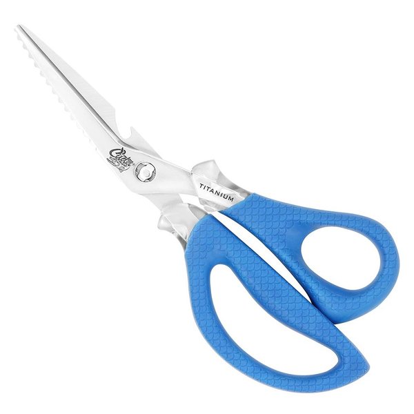 Cuda 8" Detachable Marine Shear Durable Fishing Mono, Braided Line & Fluorocarbon Cutter for Saltwater & Freshwater with Serrated Blades, Bottle Opener & Fish Scaling Edge