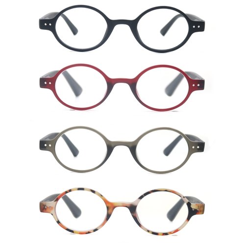 OLOMEE Reading Glasses Women Men Cute Round Readers Cheaters +2.50 Stylish Lightweight Reader Glasses 4 Pack Comfortable Fit Spring Hinge