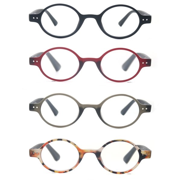 OLOMEE Reading Glasses Women Men Cute Round Readers Cheaters +2.50 Stylish Lightweight Reader Glasses 4 Pack Comfortable Fit Spring Hinge