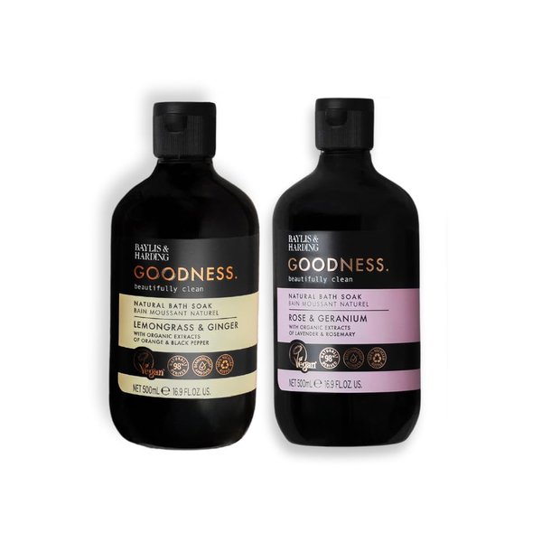 Baylis & Harding Goodness Bath Soak, Rose & Lemon Ginger Scent. Natural Bath Soak, 98% Naturally Derived, Dermatologist Approved, Vegan.