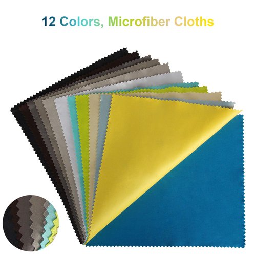 Fu Store 12 Pack Assorted Colors Microfiber Cleaning Cloths - 6" x 7" Microfiber Glasses Cloth - Great for Cleaning Eyeglasses, Cell Phones, Screens, Lenses, Glasses and All Delicate Surface