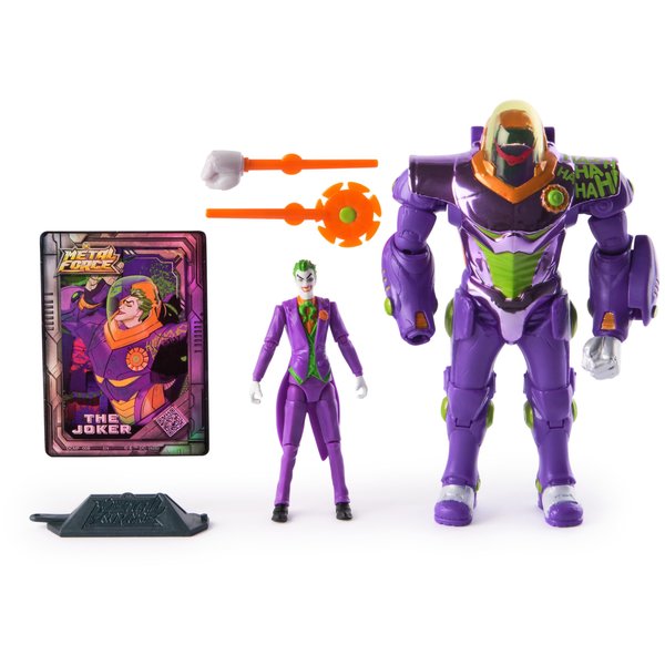 DC Comics, Metal Force The Joker Action Figure, 6-Inch with 4-Inch Mini Figure, Built-in Blaster and Armor Suit, Super Hero Kids Toys for Boys and Girls Ages 4+