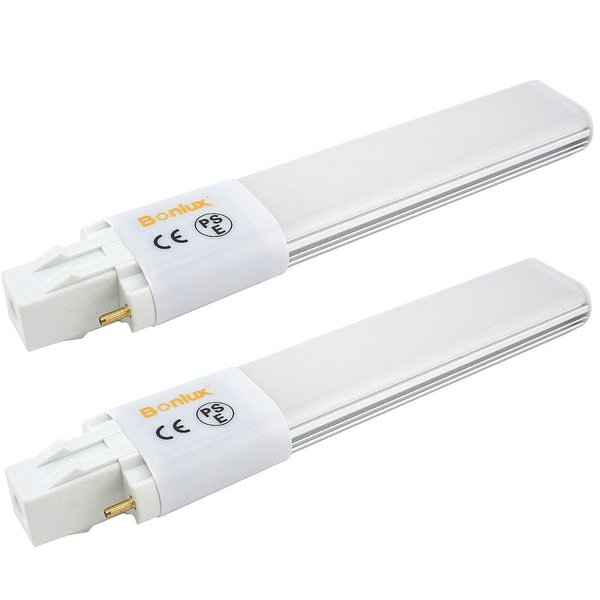 Bonlux 2-Pack 6W GX23 2-Pin LED PL Retrofit Lamp 13W GX23d CFL Replacement 180° Beam Angle Daylight 6000k LED PL Horizontal Recessed Down Light Bulb (Remove/Bypass The Ballast)