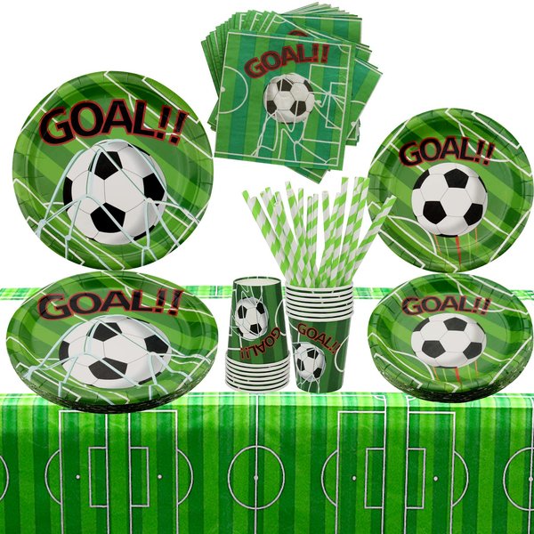Soccer Birthday Party Decorations Serves 20 Guests, Including Dinner Plates, Dessert Plates, Cups, Napkins, Tablecloth, Straws, for Soccer Themed Birthday Party Supplies
