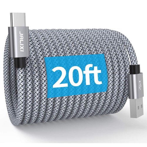 JALIXI USB C Cable 20ft/6m, Extra Long USB A to USB C Cable Fast Charging, Type C Charger Cord Braided for iPhone 15, Galaxy, Pixel, Moto, USB-C Tablet, PS5, Security Camera, Grey