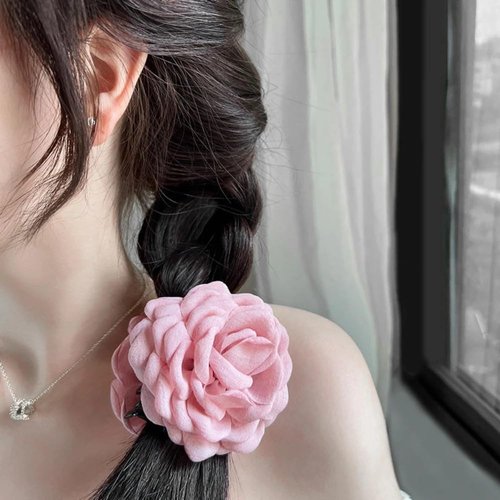 Maluanlrye 2PCS Flower Women's Hair Claws Clip,Fashion Headwear Elegant Lady Fabric Rose Flower Hair Claw Hairpin Women Girls Accessories (Beige&Pink)