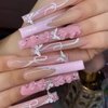 QQPPOLIU Long Pink Nails Xxl Long Press on Nails Square Pink Fake Nails With Flower and 3d Butterfly Designs Full Cover Nails for Women and Girls 24pcs