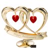 Matashi Gift for Couple - 24K Gold Plated "Happy Anniversary" Inscribed Double Heart Table Top Ornament w/Red Crystals - Wedding Anniversary Giftss for Her - Cake Topper & Mothers Day Gift for Mom