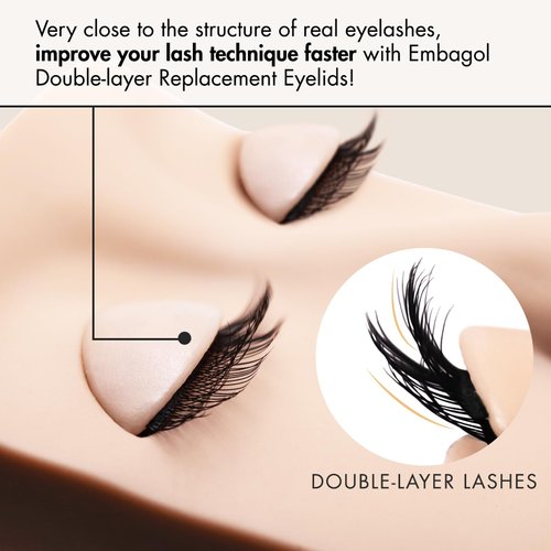 Embagol Double-layer Replacement Eyelids Replaced Eyelids for Lash Extension Practice Lash Mannequin Head Training for Beginners