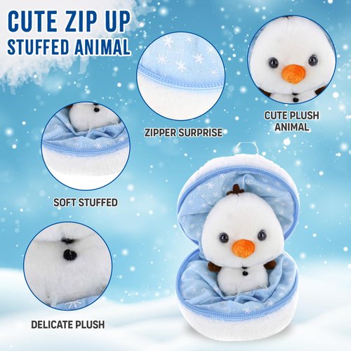 Made By Aliens Snowball Stuffed Surprise Zip Up Stuffed Animal – 6 inch Cute & Soft Plush Animal Toy – Perfect for Friends and Family All Ages Christmas Thanksgiving (Snowman)