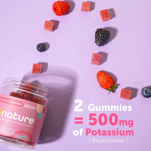 Kind Nature High Potassium Supplement 500mg - Chewable Gummies for Adults & Kids - Pure Potassium Bicarbonate Mineral Supplement - Vegan, Gluten Free, Non GMO - 60 Gummies (30 Day Supply)