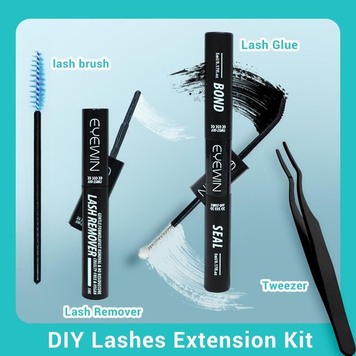 Lash Clusters DIY EyeLash Extension Kit: 320PCS Individual 0.07 D Curl 8-18MIX 50D Cluster Lashes Extension Kit with Applicator Lash Bond&Seal Glue Remover for Eyelash Extensions Beginners