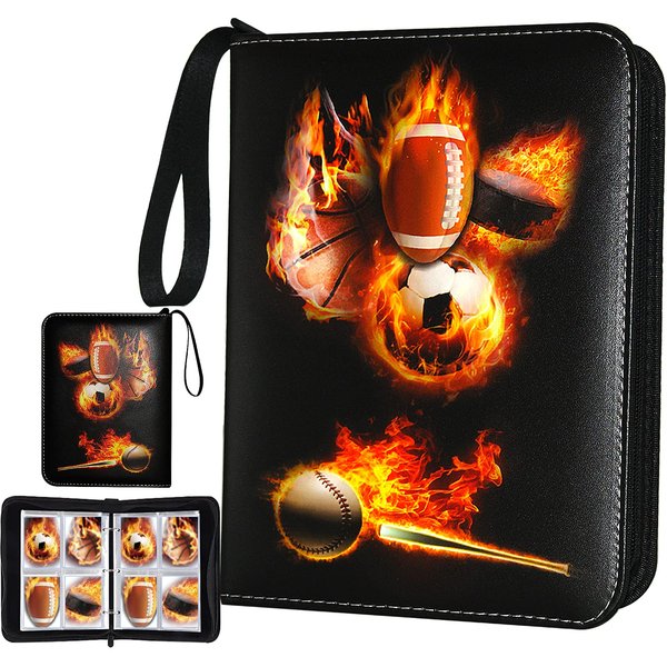 Sports Card Binder, Trading Card Binder 4 Pocket with 50 Sleeves Fits 400 Sport Cards, Sports Card Holder Binder with Zipper, Football Baseball Basketball Hockey Card Collection Storage Album