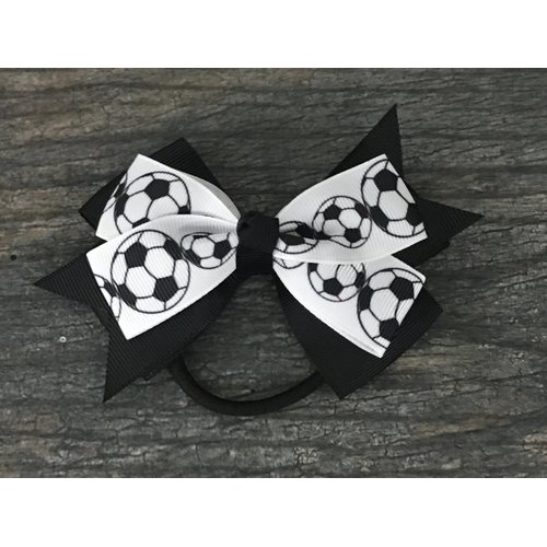 Sportybella - Soccer Hair Accessories, Adorable Black and White Soccer Ball Hair Accessories for Girls - Soccer Hair Bows Gift for Soccer Enthusiasts, Ponytail Holders with Soccer Print Design
